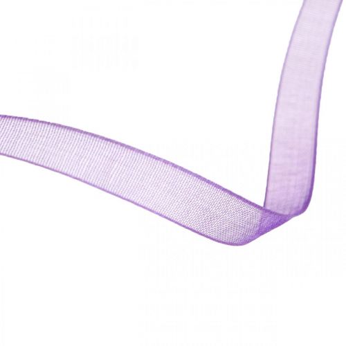 Floristik24 Organzos juostelė su skraiste, šilkinė juostelė, dekoratyvinė juostelė violetinė 7mm 50m