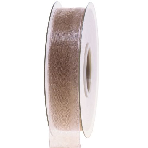 Floristik24 Organzos juostelė dovanų juostelė smėlio spalvos juostelė kraštas taupe 25mm 50m