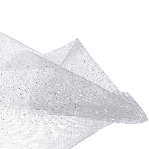 Floristik24 Organzos audinys 15cm x 500cm sidabrinis su blizgučiais