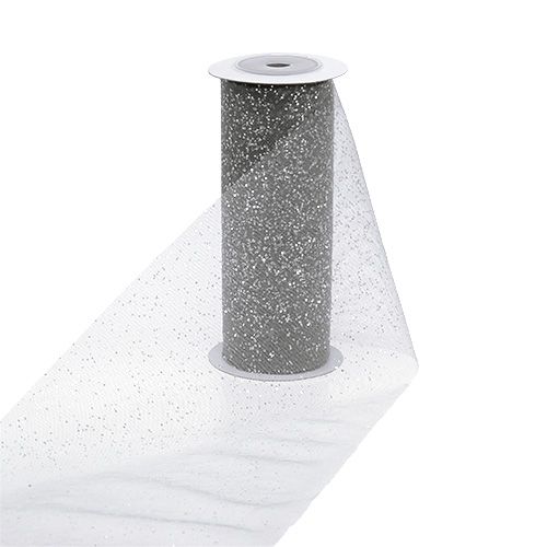 Floristik24 Organzos audinys 15cm x 500cm sidabrinis su blizgučiais