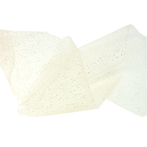 Floristik24 Organzos audinys 15cm x 500cm kremas su blizgučiais