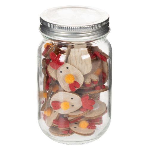 daiktų Medinis viščiukas su lipniais taškeliais, velykinė rankdarbių dekoracija, kūrybinga stalo dekoracija, kaimiško stiliaus, 5 cm, 36 detalės