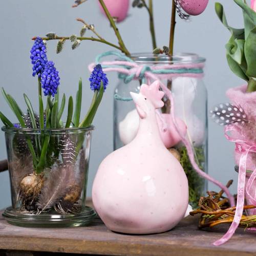 Floristik24 Velykinė dekoracija vištienos rožinė su taškeliais H17cm 2vnt