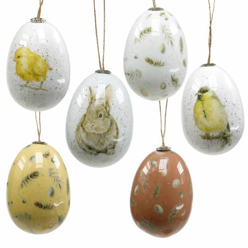 Floristik24 Velykinė dekoracija pakabinimui Velykinių kiaušinių motyvais balta, geltona, ruda asorti 6 vnt