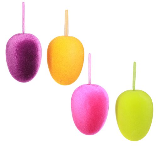 daiktų Velykiniai margučiai kabinti flokuoti 4 spalvos 9,5 cm 8 vnt