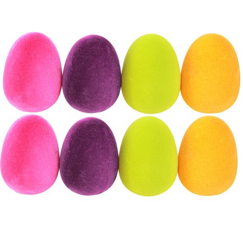 daiktų Velykiniai margučiai kabinti flokuoti 4 spalvos 9,5 cm 8 vnt