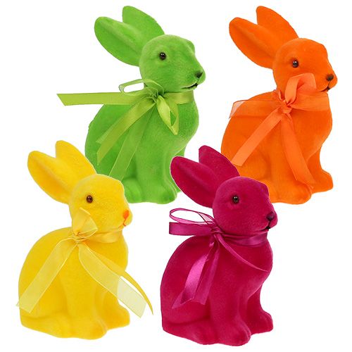 Floristik24 Velykų zuikis asorti 15cm flokuotas 4vnt