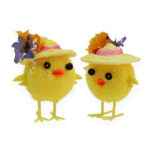 Floristik24 Velykų viščiukas su kepure geltona 6cm 6vnt