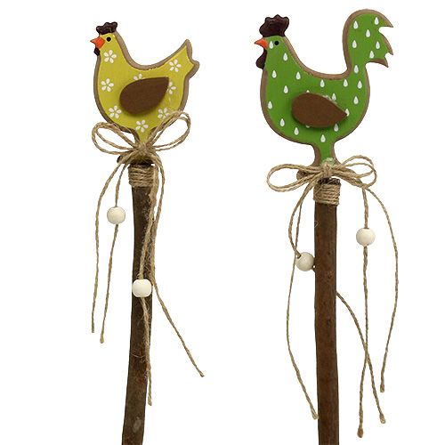 Floristik24 Velykinis kištukas vištiena geltona, žalia 8cm L36cm 6vnt