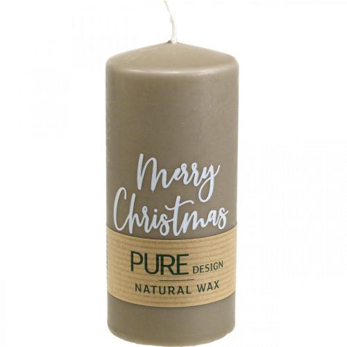 PURE stulpelio žvakės Merry Christmas 130/60mm vaško ruda 4vnt