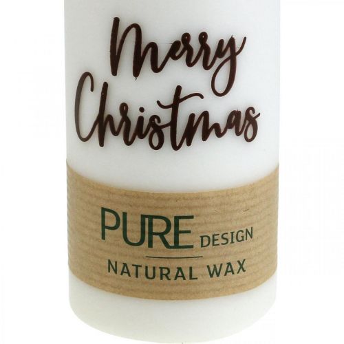 Floristik24 PURE stulpelio žvakės Merry Christmas 130/60mm vaško baltos 4vnt