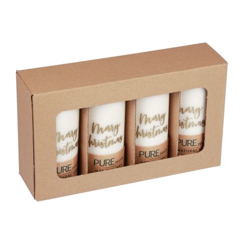daiktų Stulpinės žvakės Merry Christmas baltas auksas 60×130mm 4vnt