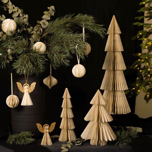 daiktų Popierinė Kalėdų eglutė Fir Tree Small Cream Gold H30cm