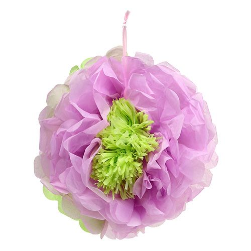 Popierinė gėlė Ø28cm pakabinti žaliai violetinė