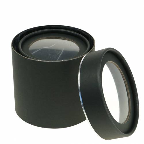 daiktų Gėlių dėžutė apvali kartoninė juoda, sidabrinė Ø10/12cm rinkinyje 2 vnt