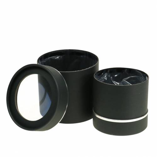 daiktų Gėlių dėžutė apvali kartoninė juoda, sidabrinė Ø10/12cm rinkinyje 2 vnt