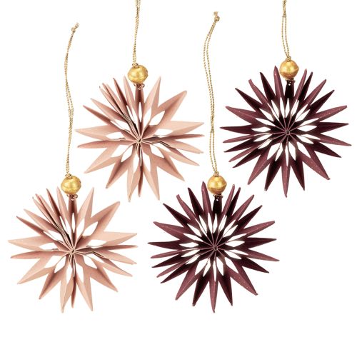 daiktų Popierinės žvaigždės, bordo rožinės spalvos, kabinimui, Ø10 cm, 4 vnt.