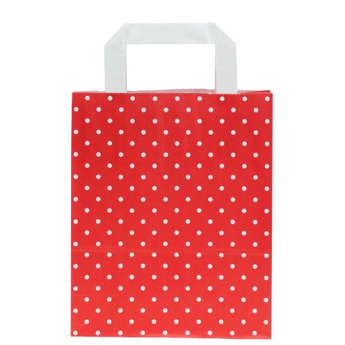 Floristik24 Popierinis maišelis raudonas su taškeliais 18cm x 8cm x 22cm 25p