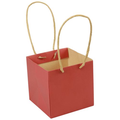 Floristik24 Popieriniai maišeliai raudoni su rankena dovanų maišeliai 10,5×10,5cm 8 vnt
