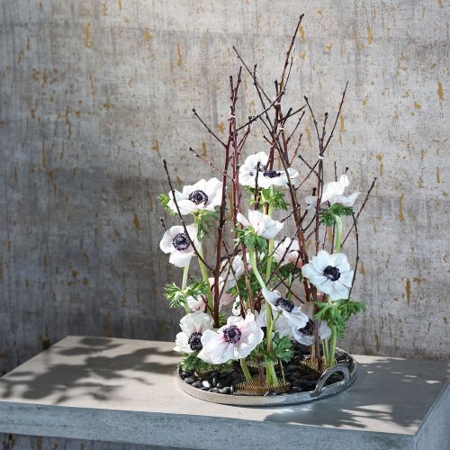 Padėklas apvalus sidabrinis metalinis padėklas su rankena 38x35x6,5cm