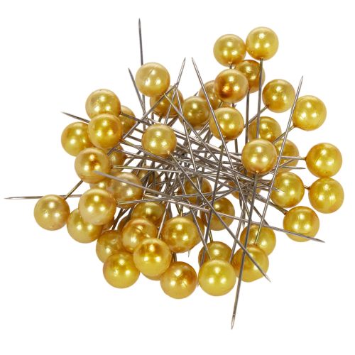 Smeigtukai perlo galvutėje auksiniai Ø10mm 60mm 50p
