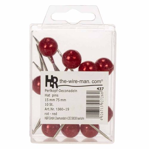 Pearl Head Pins Red Ø15mm 75mm
