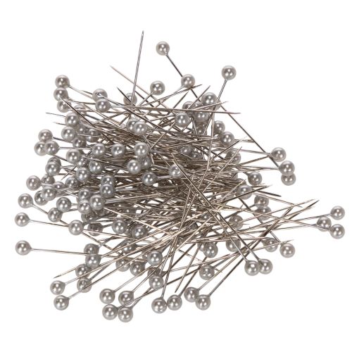 Perlinių galvučių floristikos ir dekoravimo smeigtukai, sidabriniai, Ø4 mm, 40 mm, 150 vnt.