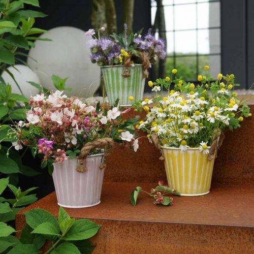 daiktų Metalinis vazonas, spyruoklinė apdaila, vazonėlis su rankenomis Yellow Shabby Chic Ø18cm H17,5cm