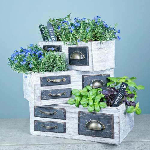 Floristik24 Sodinimo stalčiai medis metalas baltas 40/36/32cm 3 vnt
