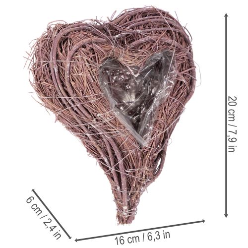 Dekoratyvinė širdis iš šakelių su sodinimo folija, 20 cm, 2 vnt. | Floristik24.lt