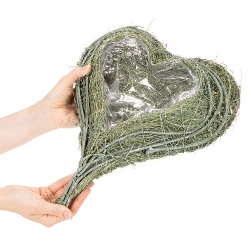 Širdies formos dubuo iš natūralios žolės su sodinimo folija, 38 cm | Floristik24.lt