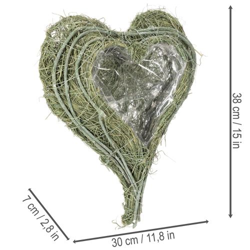 Širdies formos dubuo iš natūralios žolės su sodinimo folija, 38 cm | Floristik24.lt