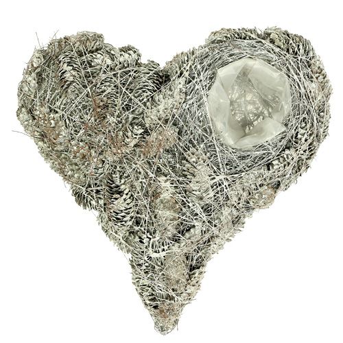 Floristik24 Augalų širdelė iš kūgių 26x27cm balinta 2vnt