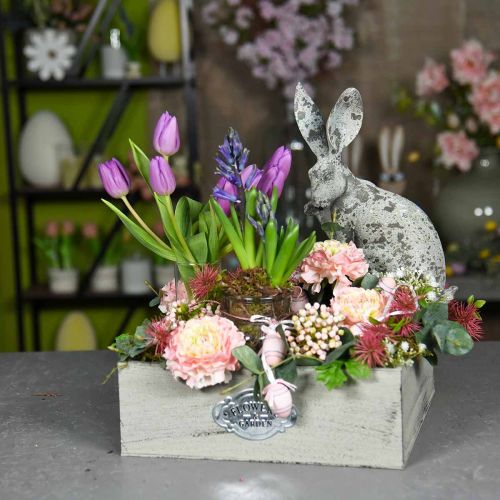 Floristik24 Augalų dėžutė medinė vintažinė metalinė iškaba pilka 28/33/37cm rinkinys 3 vnt