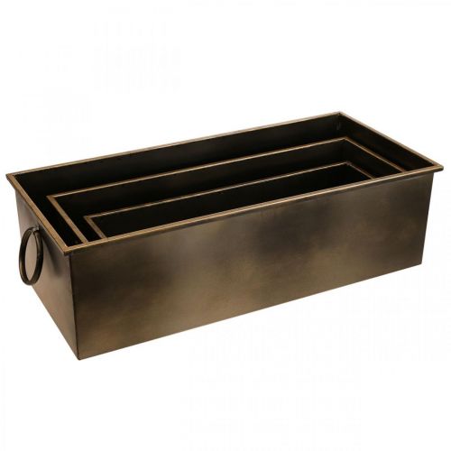 daiktų Gėlių dėžutė, metalinė, žalvario, 59/53/47 cm 3 vnt. rinkinys