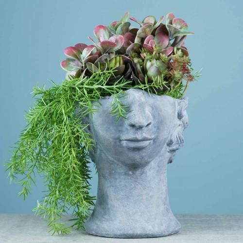 daiktų Augalų galvos biustas pagamintas iš betono, skirtas sodinti pilkai H23,5 cm