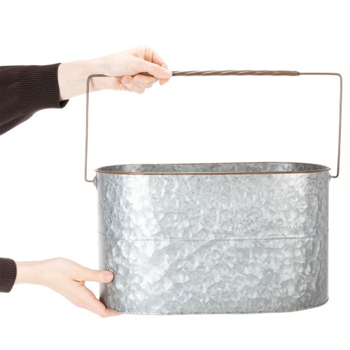 daiktų Metalinis vazonas su rankena, sidabro spalvos, rudos spalvos, aukštis 22/20 cm, ilgis 42/40 cm, 2 vnt. rinkinys