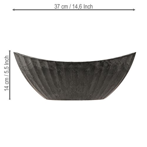Floristik24 Gėlių vazonas su grioveliais, ovalus, antracito spalvos, laivelis, 36 cm