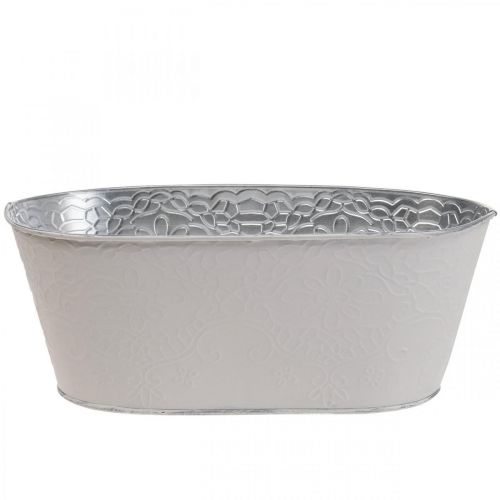 Floristik24 Augalų dubuo metalinis gėlių dubuo ovalus kreminis 25x14,5x10cm