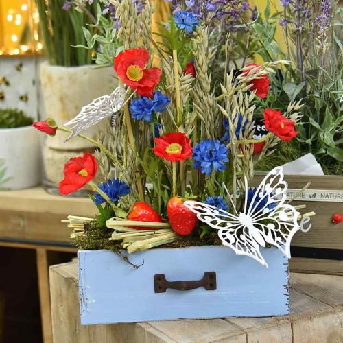 daiktų Augalų stalčius medinis šviesiai mėlynas nuskuręs prašmatnus augalų dėžutė 25×13×8cm