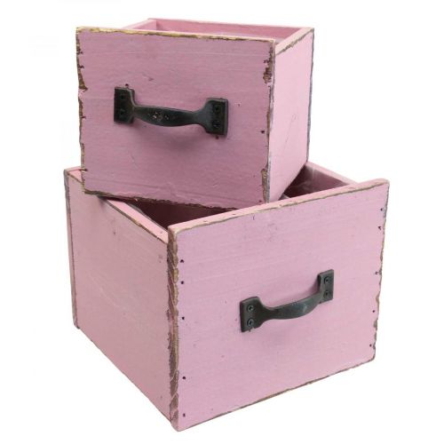 daiktų Augalų stalčių augalų dėžutė medinė rožinė 12,5/16 cm rinkinys iš 2