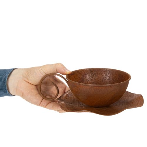 Sodo puodelis su lėkštute, vazonas, rūdžių spalvos, Ø19,5 cm, aukštis8 cm | Floristik24.lt