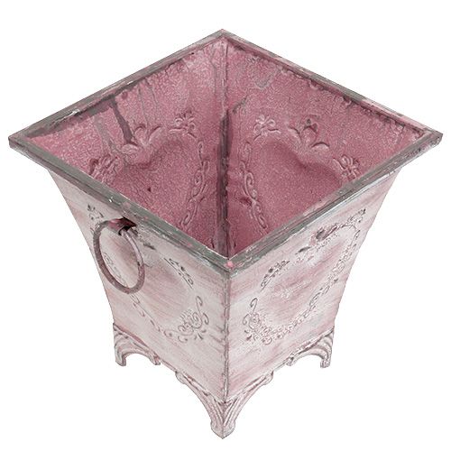 Floristik24 Lakštinio metalo vazonas kvadratinis rožinis 16,7 cm x 16,7 cm A16,5 cm