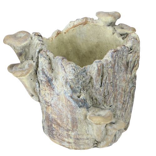 daiktų Vazonas iš lieto akmens su grybais, medžio kelmas, 16 cm