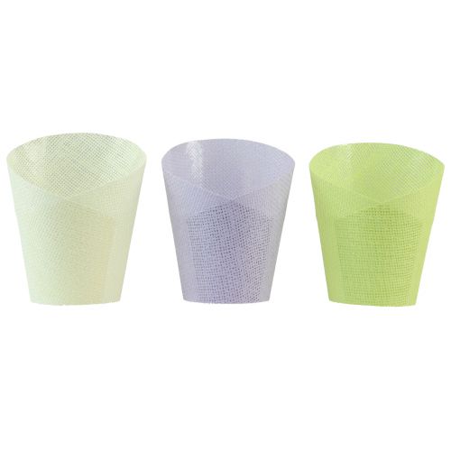 Floristik24 Vazonas austas sodinimo popierius žalias, geltonas, violetinis Ø7cm H13cm 12vnt