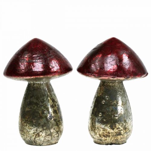 Floristik24 Deco grybai stiklinė raudona vintažinė rudens puošmena Ø9cm A13,5cm 2vnt