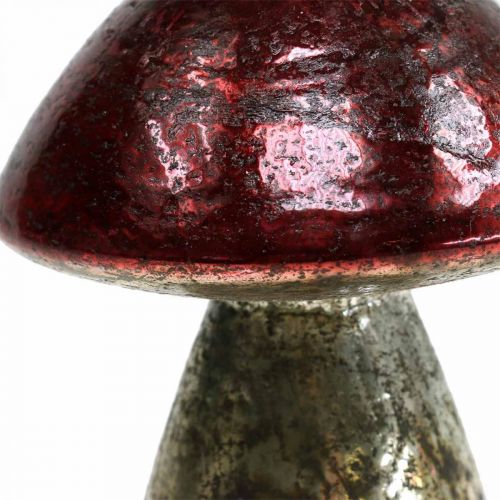 Floristik24 Deco grybai stiklinė raudona vintažinė rudens puošmena Ø9cm A13,5cm 2vnt