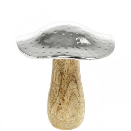 Deco grybas metalo medžio sidabras, natūrali rudens puošmena 13cm