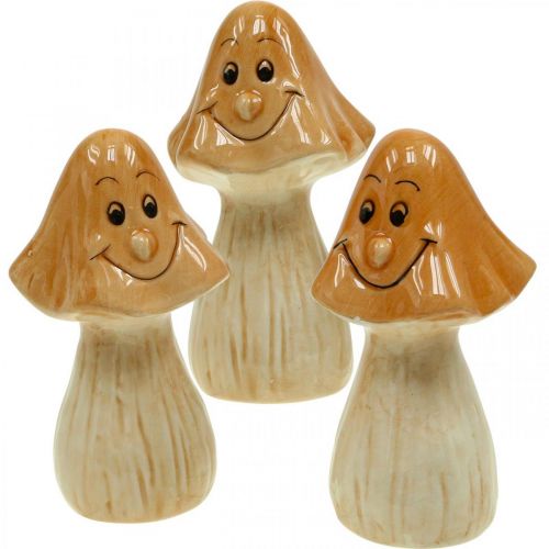 Deco grybai keraminės rudos rudens puošybos figūrėlės Ø6cm A10,5cm 3vnt