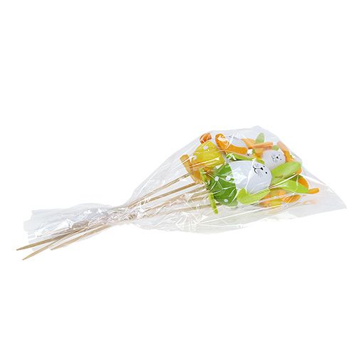 Floristik24 Plastikinis kiaušininis zuikis 7cm - 9cm baltai žalias ant pagaliuko 6vnt